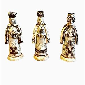 3 Wisemen/Magi Candleholders, 11-1/2”, Ivory & Gold. Beautiful Condition.
